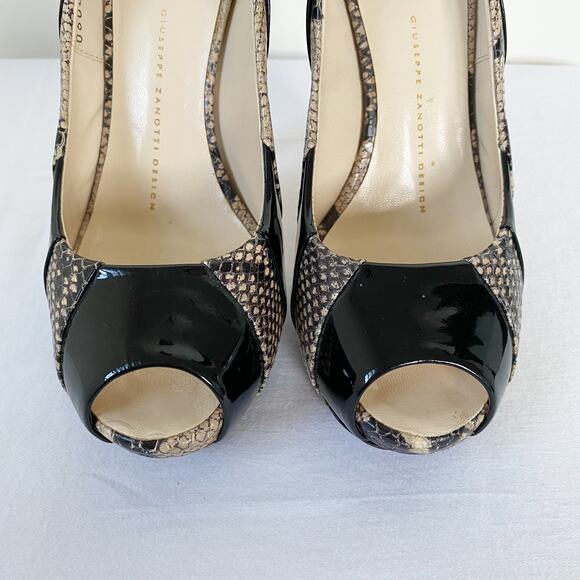 Giuseppe Zanotti Patent Leather Python Tricolor Peep Toe Pumps Size 37 - Picture 4 of 8